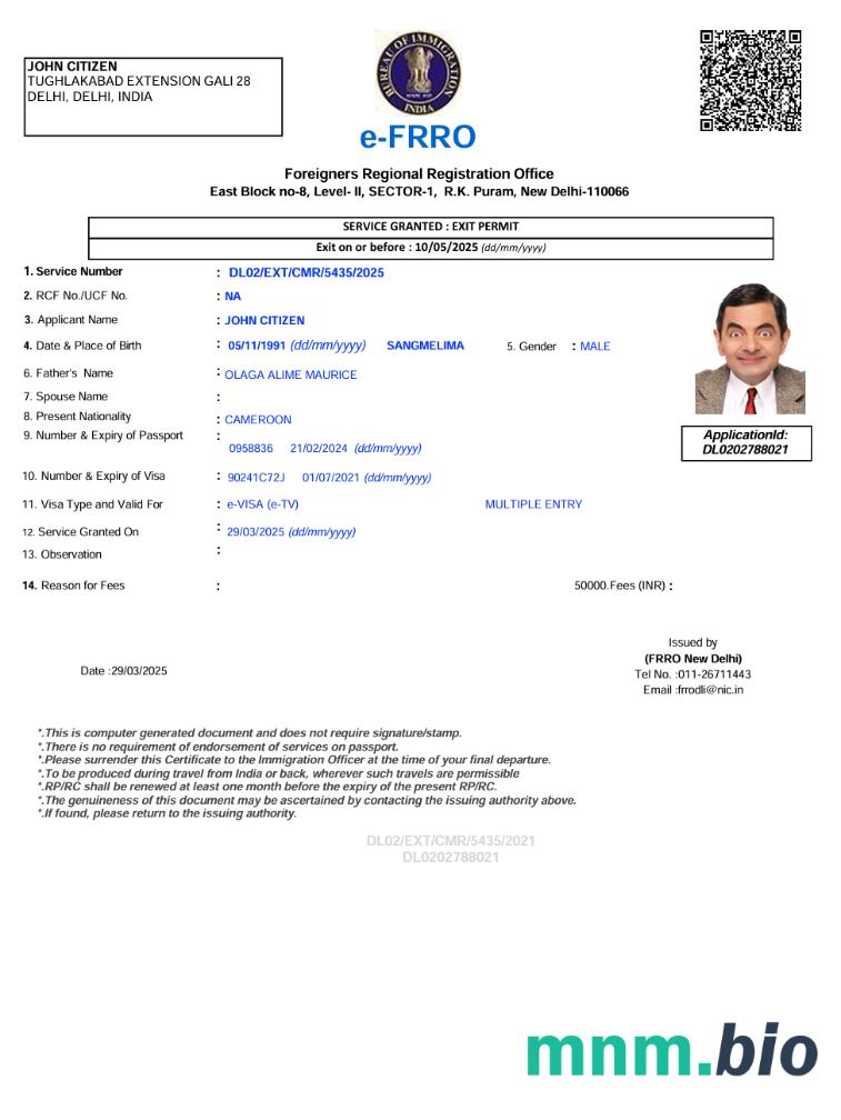 Szablon e-visa do Indii w wersji 3
